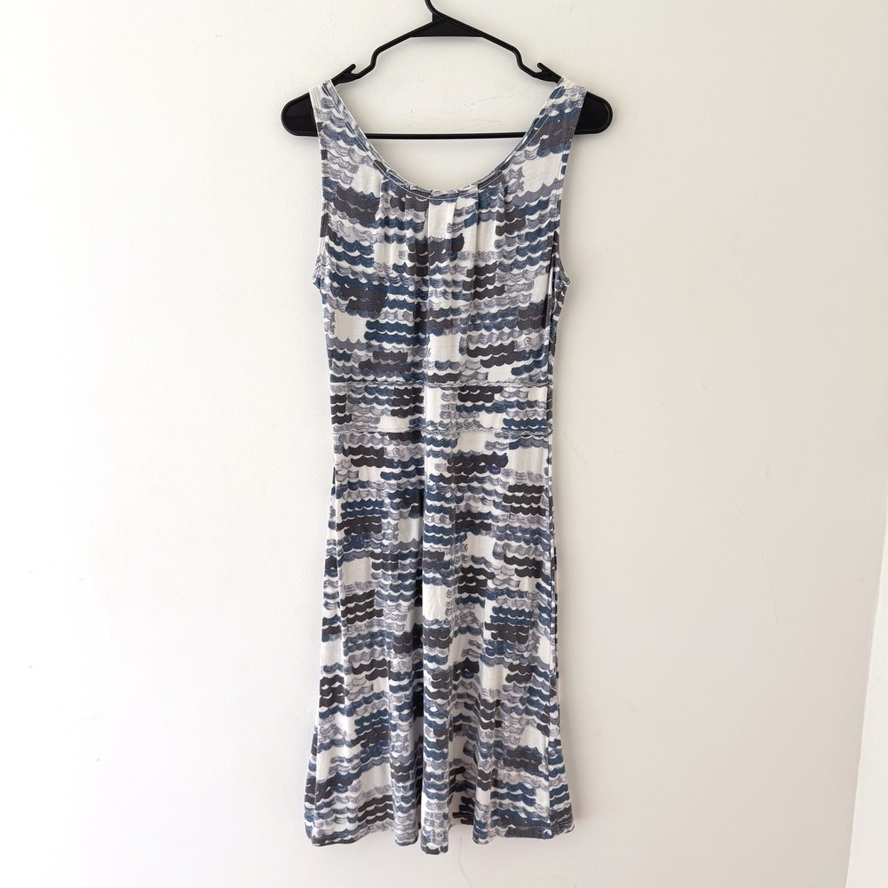 Horny Toad Sleeveless Dress S Wave Print Empire Organic Cotton Boho Coastal - Picture 2 of 8